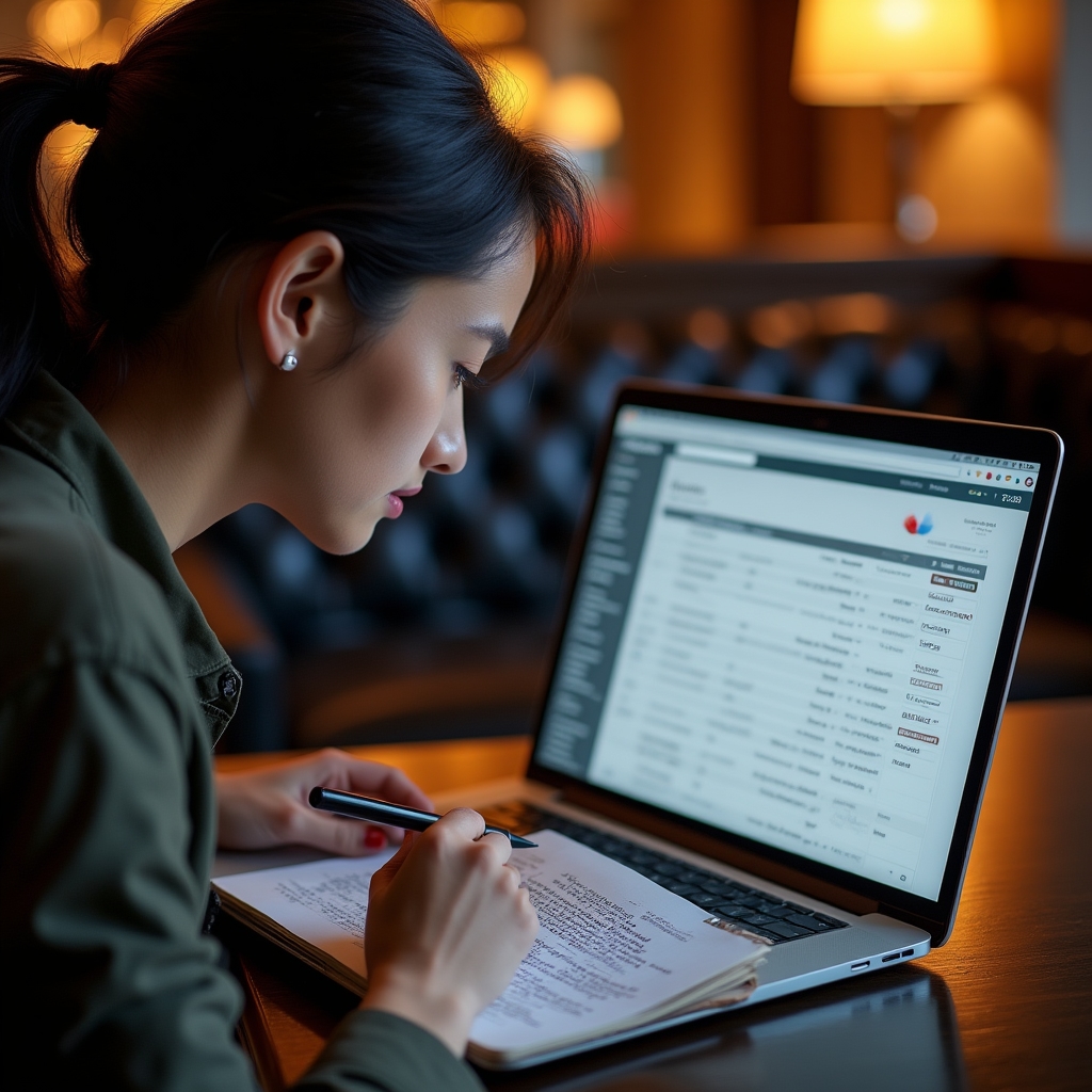 Analiza słów kluczowych z narzędziami na ekranie laptopa